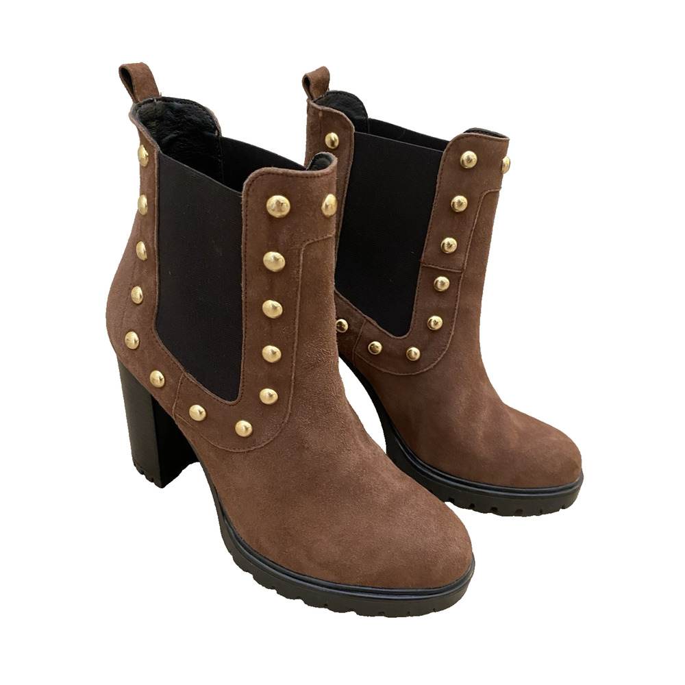 Barney's New York Womens Chelsea Suede‎ Studded Booties 37 Lug Sole Luxury Boho - Picture 6 of 9